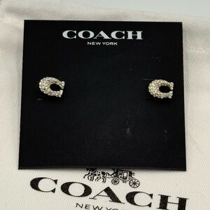 Coach Crystal Pavé 'C' Stud Earrings in Silver-Tone